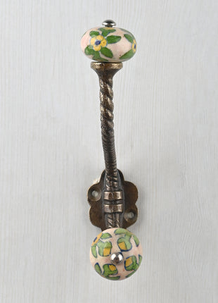 Unique Decorative Pink Floral Beaded Knob With Metal Wall Hanger