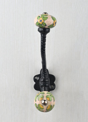 Unique Decorative Pink Floral Beaded Knob With Metal Wall Hanger