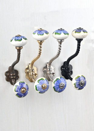Unique Floral Design Round Beaded Knob With Metal Wall Hanger