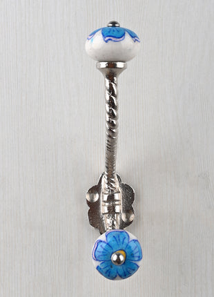 Turquoise Flower On White Knob With Metal Wall Hanger