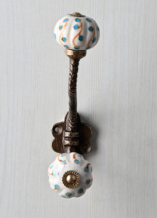 White Base Knob Turquoise Dots With Metal Wall Hanger