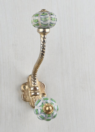 Melon Shaped White, Green Print Knob With Metal Wall Hanger