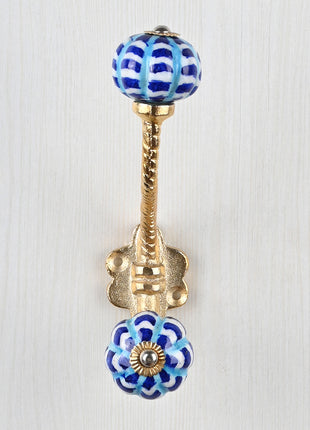 Designer White Knob Blue And Turquoise Design With Metal Wall Hanger