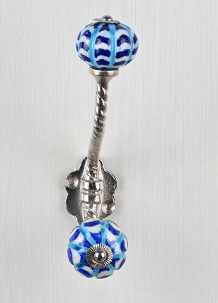 Designer White Knob Blue And Turquoise Design With Metal Wall Hanger