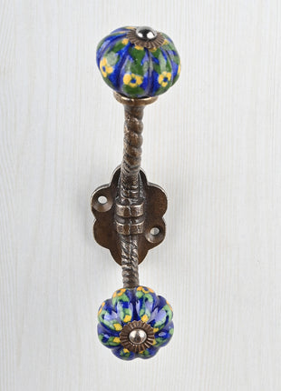 Blue Base Knob Yellow Flowers With Metal Wall Hanger