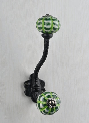 Dark Green Spiral Knob With Metal Wall Hanger