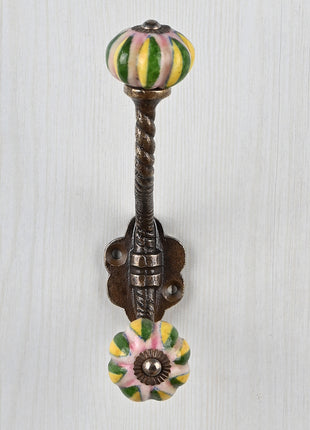Pink Base Melon Shaped Knob Green And Yellow Leaf With Metal Wall Hanger