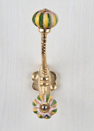 Pink Base Melon Shaped Knob Green And Yellow Leaf With Metal Wall Hanger