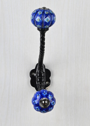 Royal Blue Knob Turquoise Flowers With Metal Wall Hanger
