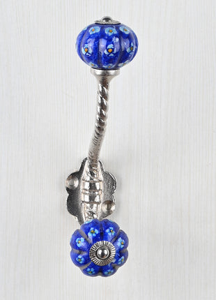 Royal Blue Knob Turquoise Flowers With Metal Wall Hanger