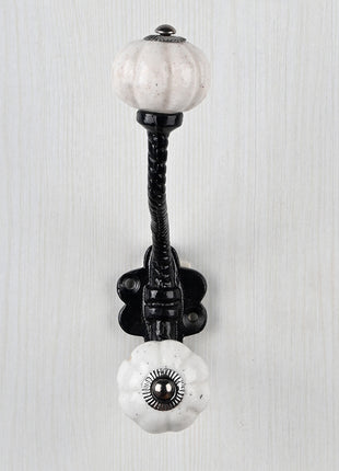 Vintage White Melon Shaped Knob With Metal Wall Hanger