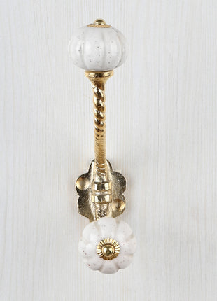 Vintage White Melon Shaped Knob With Metal Wall Hanger