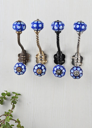 Blue Base Knob White Dots With Metal Wall Hanger
