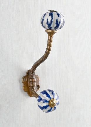 Blue Design Ceramic Knob With Metal Wall Hanger