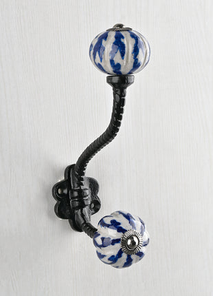 Blue Design Ceramic Knob With Metal Wall Hanger