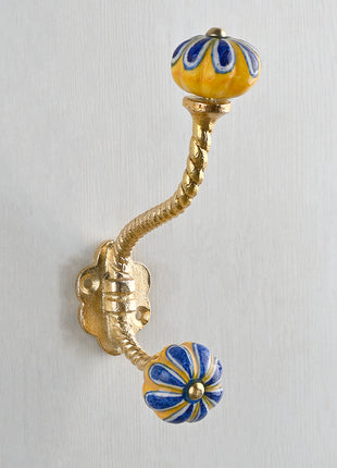 Yellow and Blue Color Ceramic Knob With Metal Wall Hanger