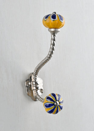 Yellow and Blue Color Ceramic Knob With Metal Wall Hanger
