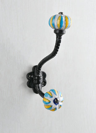 Turquoise and Yellow Color Knob With Metal Wall Hanger