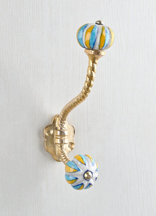Turquoise and Yellow Color Knob With Metal Wall Hanger