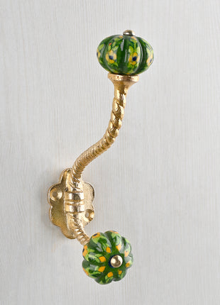 Green Base and Yellow Flower knob with Metal Wall Hanger