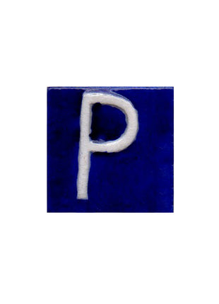 White P alphabet blue tile (2x2)