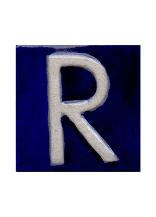 White R alphabet blue tile (2x2)