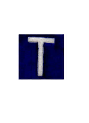 White T alphabet blue tile (2x2)