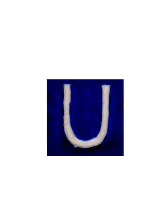 White U alphabet blue tile (2x2)