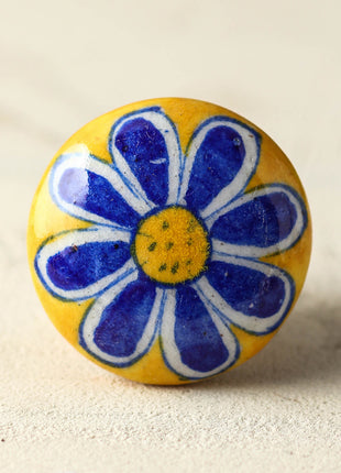 Well Designed Yellow Dresser Blue Pottery Cabinet Knob With Blue Flower
