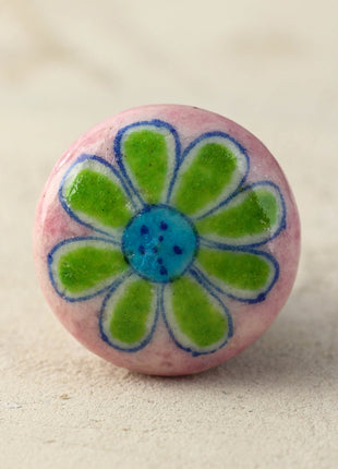 Well Designed Pink Dresser Blue Pottery Cabinet Knob With Green Flower