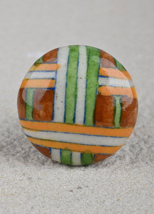 Brown Kitchen Cabinet Knob With Yellow And Green Stripes