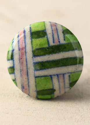Light Green Ceramic Door Knob With Pink And Green Stripes