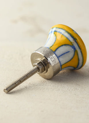 Handmade Yellow Door Knob With Brown And Blue Flower