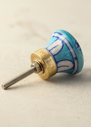 Turquoise Handmade Door Knob With Yellow And Blue Print