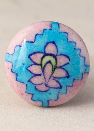 Pink And Turquoise Ceramic Blue Pottery Kitchen Cabinet Knob