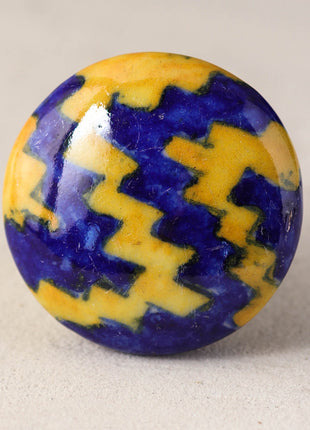Zigzag Yellow And Blue Ceramic Blue Pottery Drawer Knob