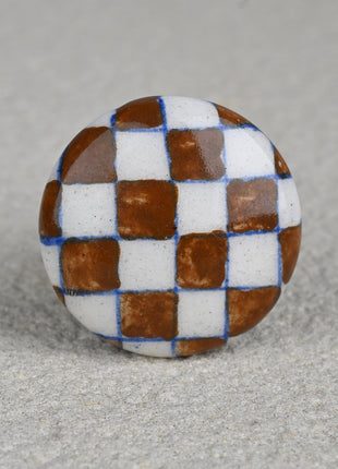 Brown And White Checkerboard Ceramic Blue Pottery Knob