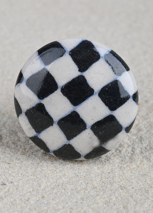 Black and White Checkerboard with Blue outline Cabinet Knob