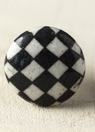 White And Black Checkerboard Ceramic Blue Pottery Drawer Knob