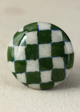 Green and White Checkerboard Ceramic Cabinet Knob