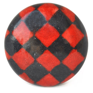 Black And Red Checkerboard Ceramic Blue Pottery Drawer Knob