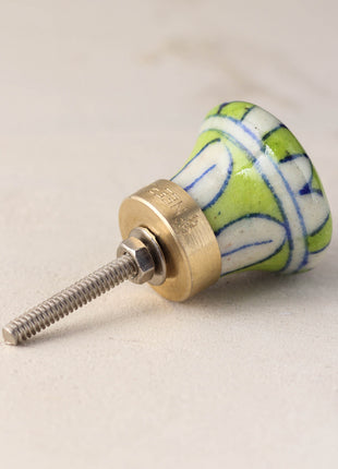 Lime Green And White Checkerboard Ceramic Blue Pottery Drawer Knob