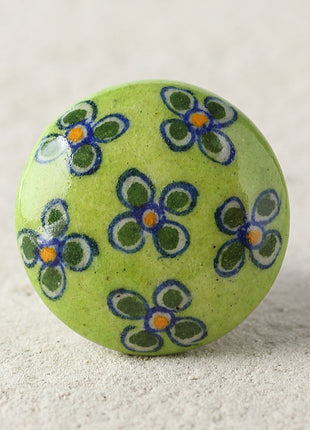 Green Flowers On Light Green Ceramic Blue Pottery Door Knob