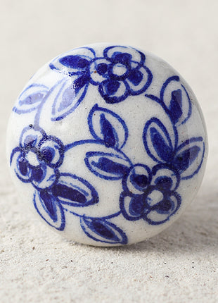 White Ceramic Blue Pottery Dresser Cabinet Knob With Blue Flowers