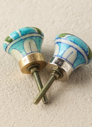 Turquoise, Green, White and Blue Plaid Cabinet Knob