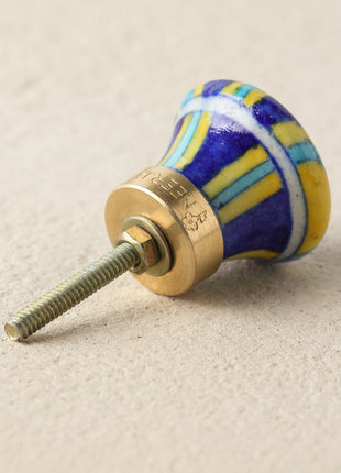 Blue, Turquoise And Yellow Stripes Ceramic Blue Pottery Door Knob