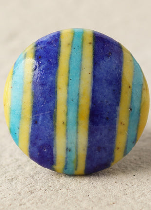 Blue, Turquoise And Yellow Stripes Ceramic Blue Pottery Door Knob