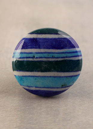 Green, Turquoise And Blue Stripes Ceramic Blue Pottery Drawer Knob