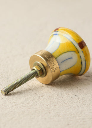 Yellow Base With Brown And Green Patchwork Handmade Door Knob
