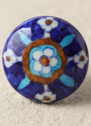 Blue Ceramic Blue Pottery Dresser Cabinet Knob With Multicolor Print